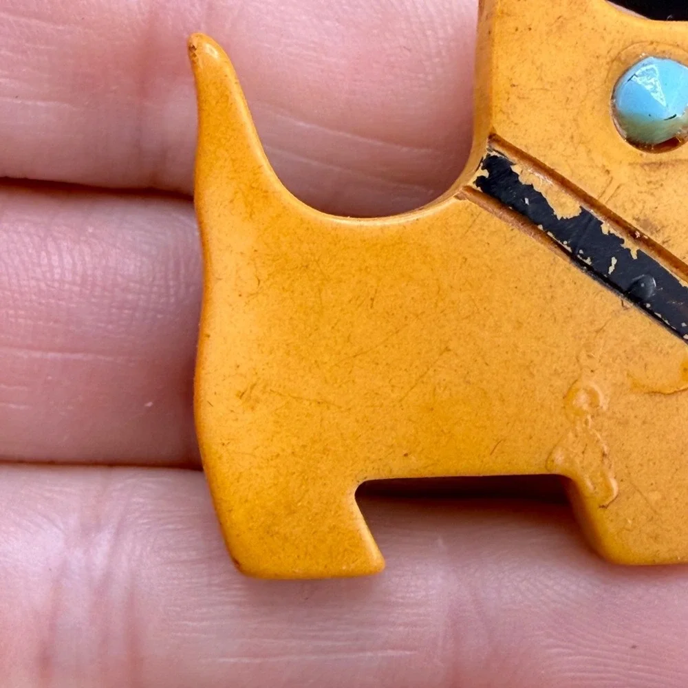 Vintage Bakelite Dog Brooch Art Deco Yellow